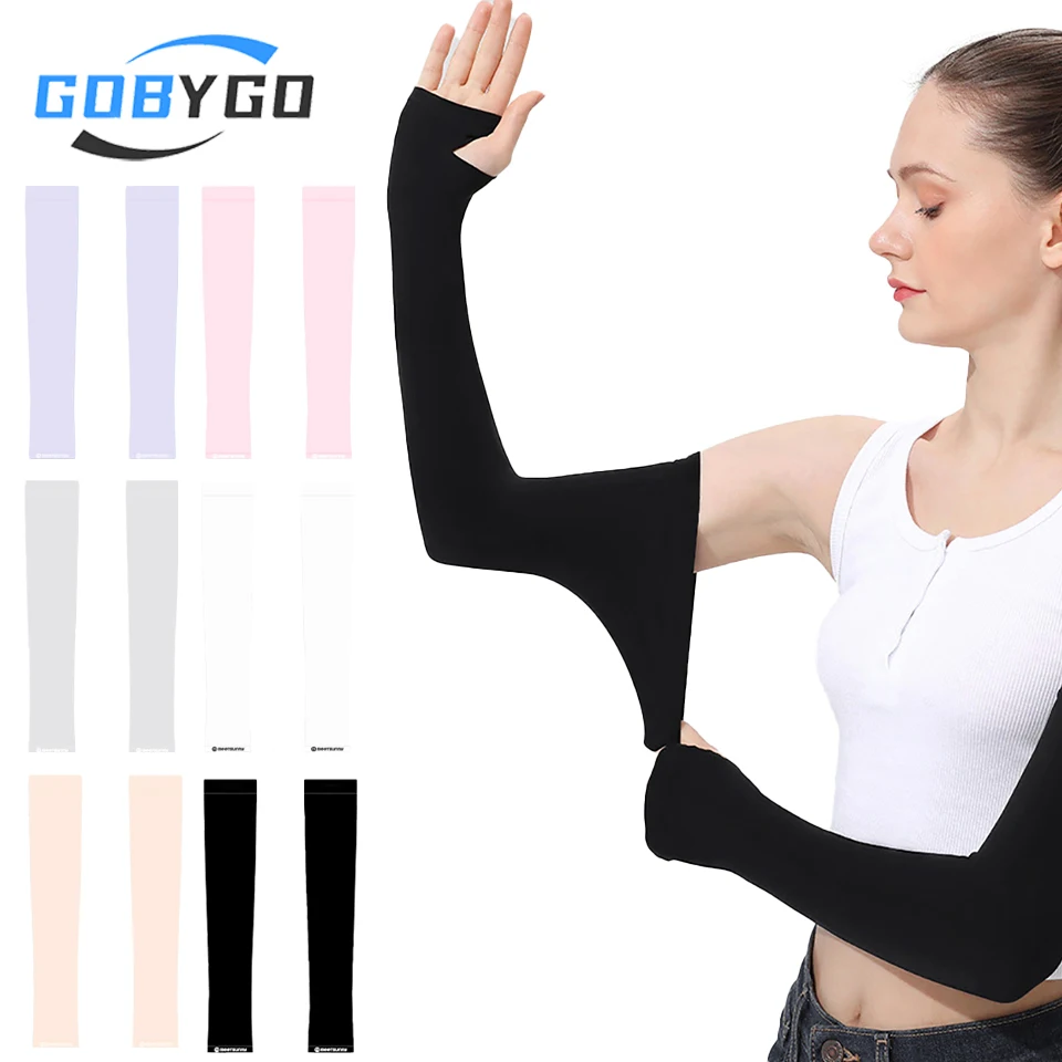 GOBYGO 1Pair Summer Ice Sleeve UF50+ Sun Protection Sleeve Ice Cool Ice silk Sleeve Thin Breathable Sleeve Arm Protector Unisex