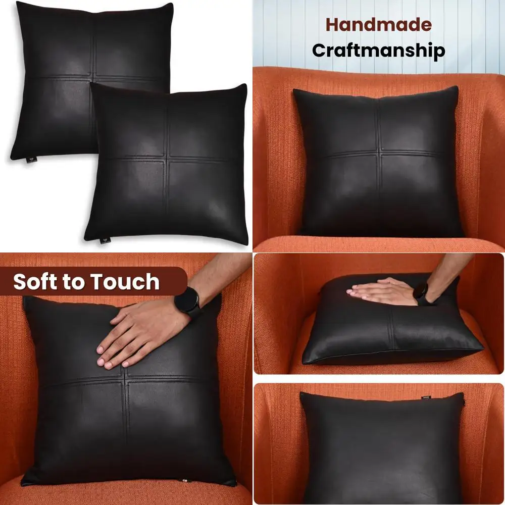 

Lambskin Leather Pillow Cover, Hand-Stitched Decorative Throw Pillows for Couch, Sofa, and Bed