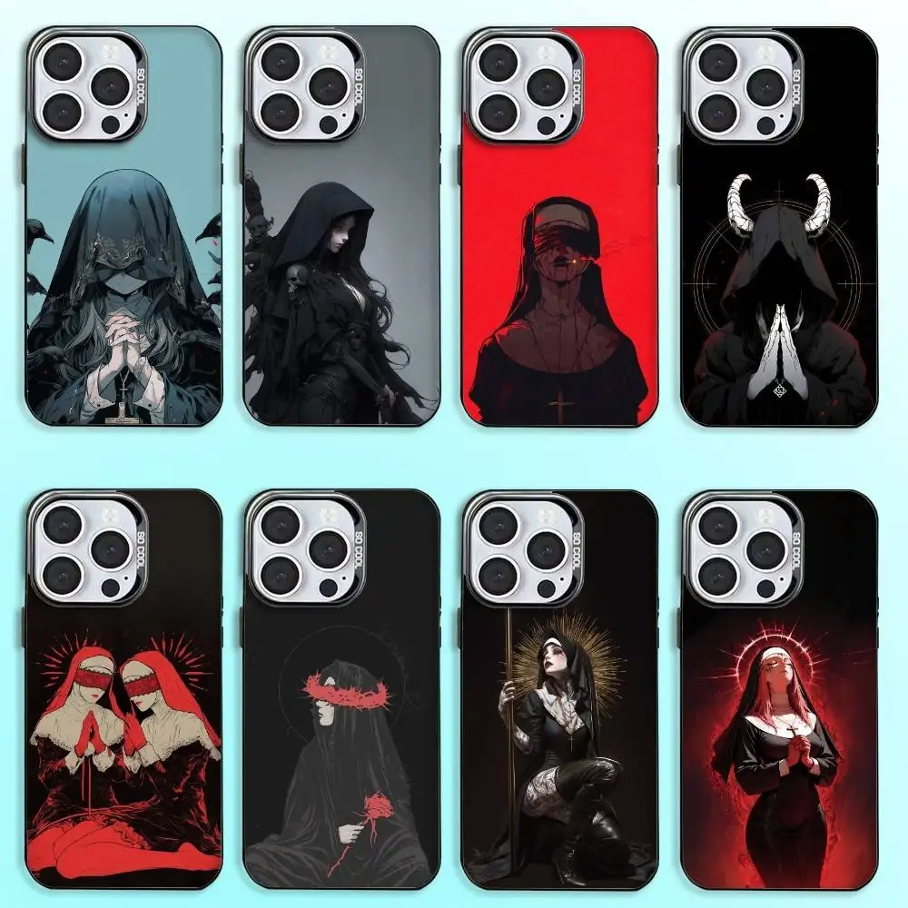 

Gothic S-Satan Witch Phone Case For iPhone17,16,15,14,13,12,11 Plus,Pro Max Colored Silver Plated Inside Cover