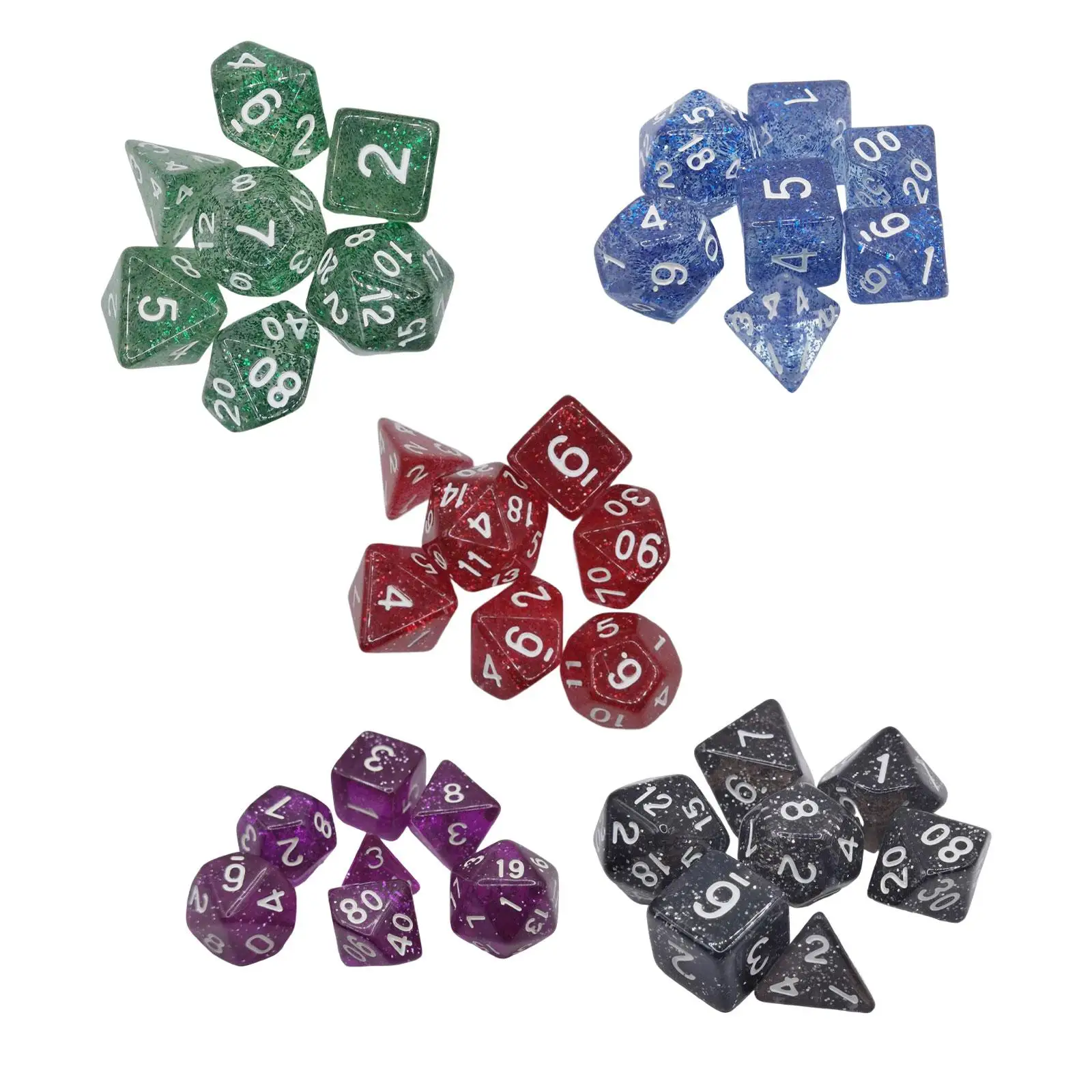 7x Polyhedral Dices Glitter Multi Sided RPG Games Dice for Party Supplies