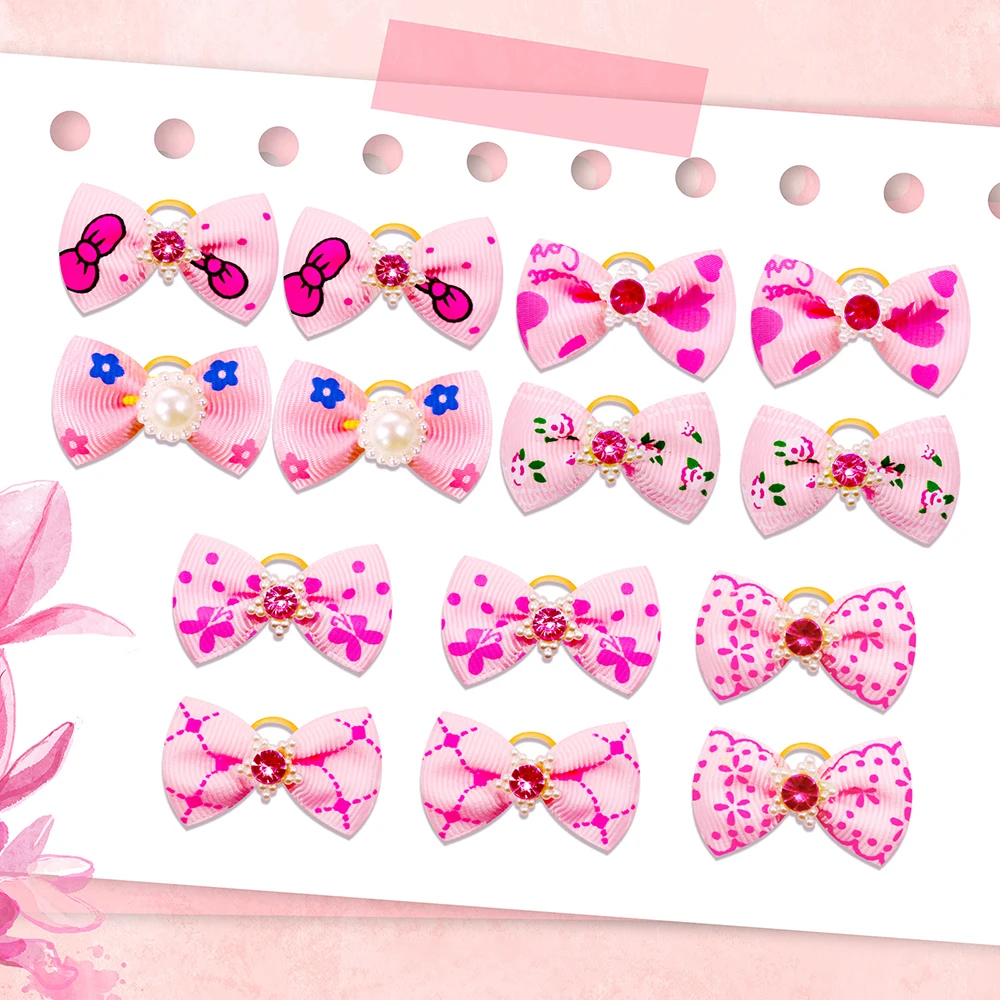 40pcs in pairs Small Dog Bows Pearl Diamond Hair Bows For Small Dogs Cat Bowknot Pet Dog Hair Accessories For Small Dogs