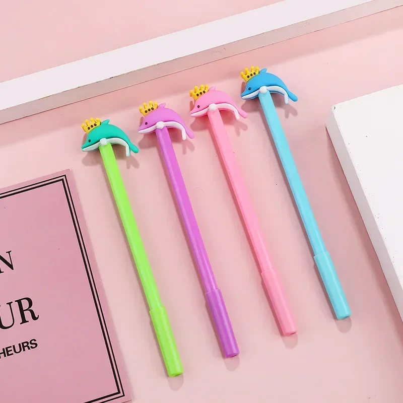 A Japanese And Korean Cartoon Creativity Lovely Crown Dolphin Neutral Pen Water Pen Black Neutral Pen Stationery School Supplies