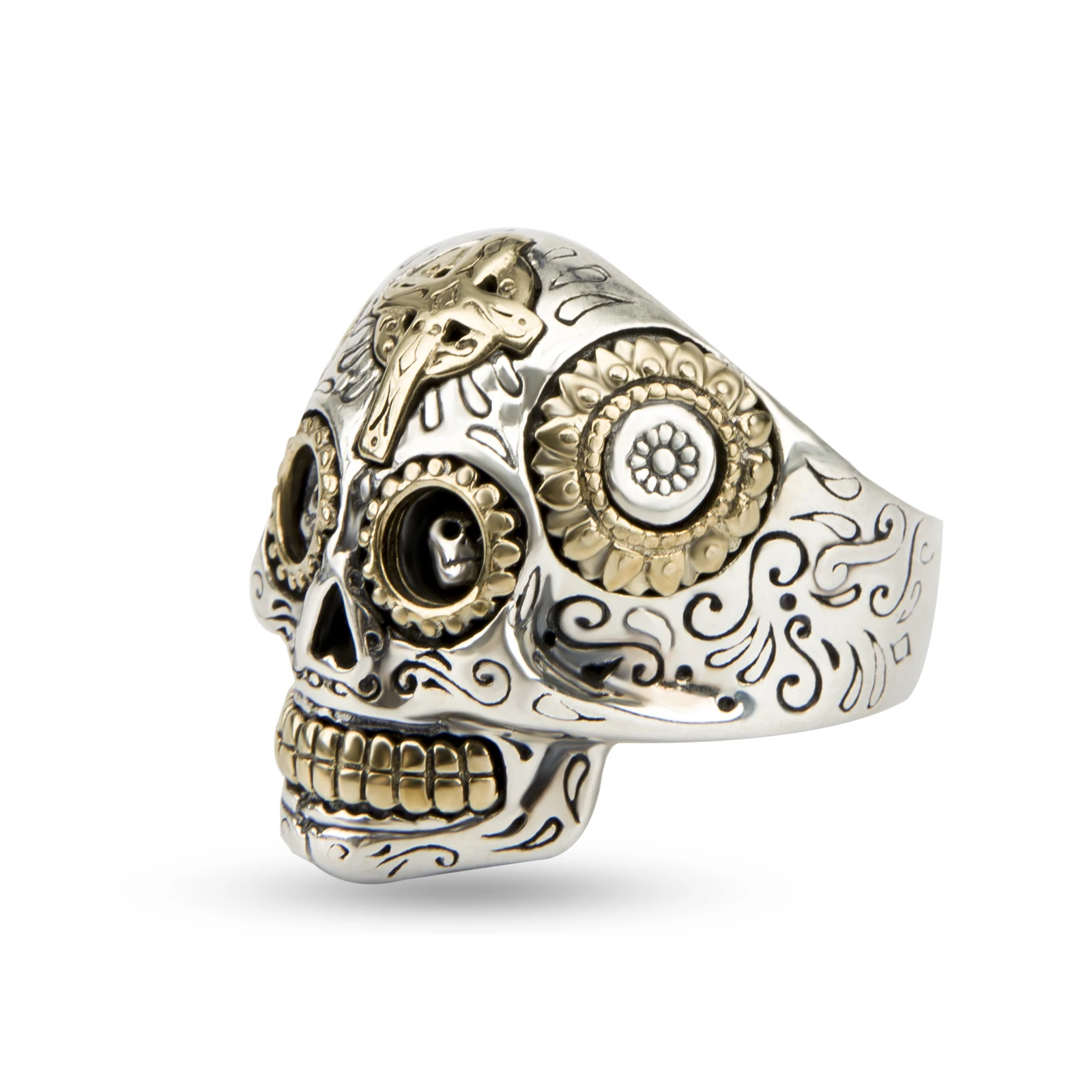 YYSuniee Solid  925 Sterling Silver Skull Rings for Men,Vintage Two-tone Dainty Skull and Crossbones Biker Rings for Men Women