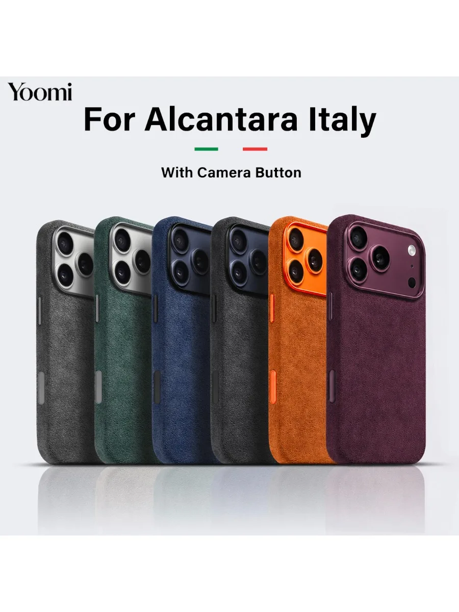 Włoskie etui magnetyczne ALCANTARA do iPhone 18 17 Pro Max z MagSafe, skórzana osłona, ochrona przycisku aparatu, etui na tył telefonu — zdjęcie produktu 7