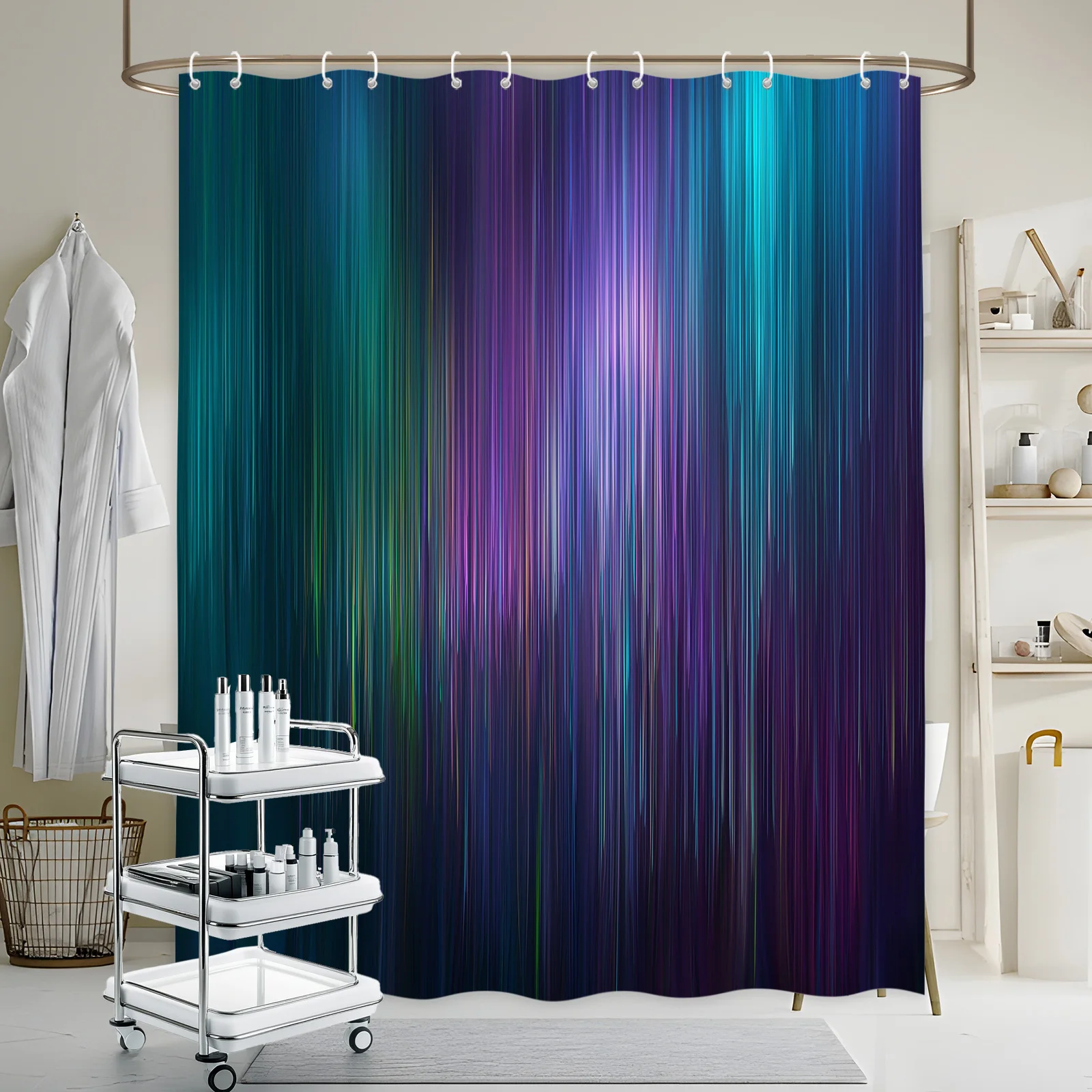 

1 шт. Абстрактная вертикальная градиентная шторка для душа - сине-фиолетово-розово-голубая из полиэстеровой ткани с 12 крючками, 70,8x70,8 дюймов, машинная стирка