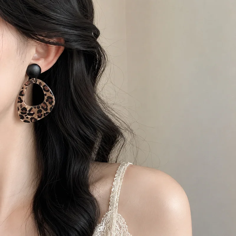 Earrings Large Leopard Geometric Black Button Patchwork Zinc Alloy Acrylic Fall Winter Women Slimming Face Shaping Daily Gift