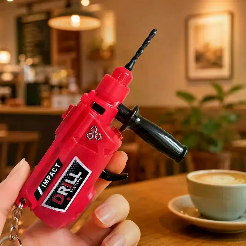 Mini Electric Drill Model Keychain Cute Stress Relief Bag Ornament for Adults Kids Hiking Camping Use