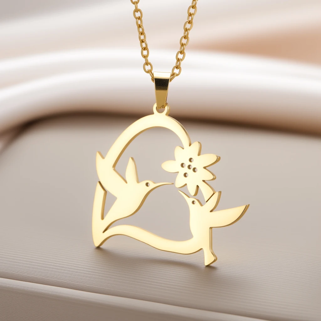 Hummingbird Love Pendant Necklace Stainless Steel Jewelry Gift for Lover and Girlfriend Valentine's Day Anniversary Gift