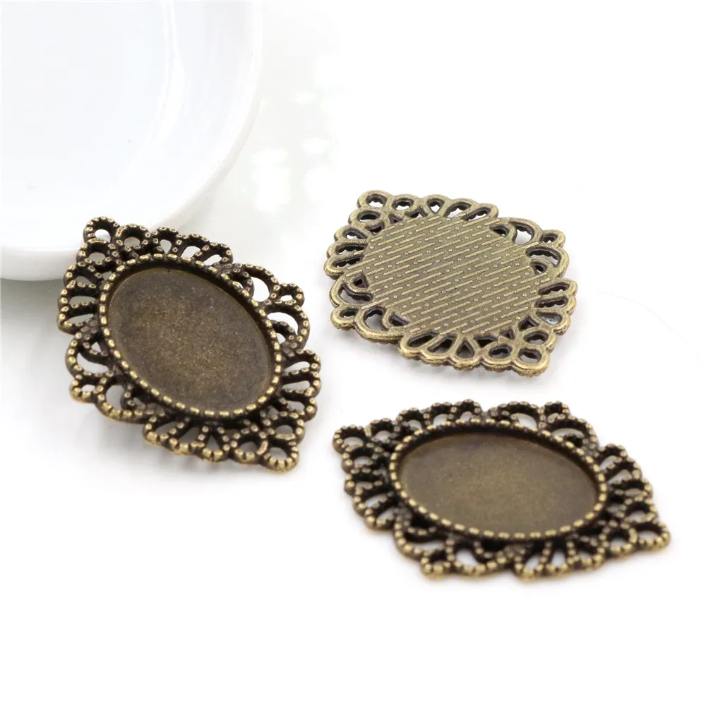10pcs 13x18mm Inner Size Bronze Antique Silver Plated Simple Style Cameo Cabochon Base Setting Charms Pendant Necklace Findings