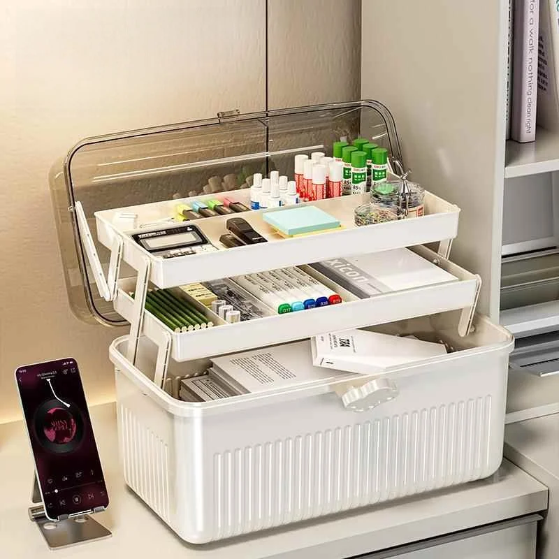 

Портативный пластиковый органайзер для хранения: настольный контейнер для канцелярии, лекарств и инструментов, многофункциональный ящик для мелочей