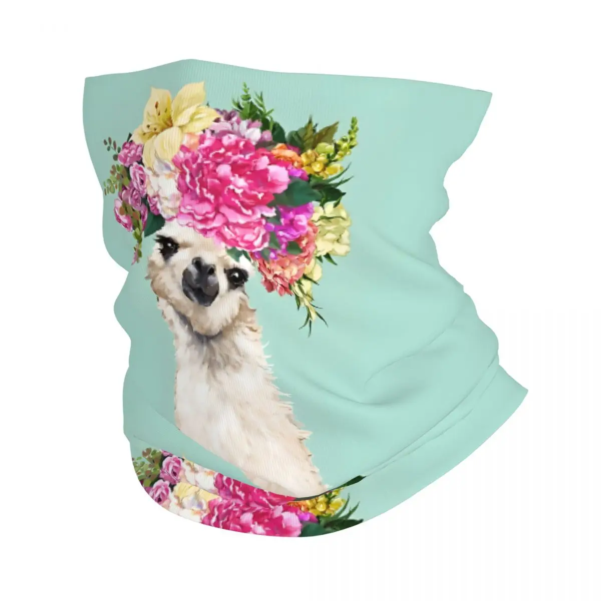 Flower Crown Llama In Green Neck Gaiter Face Scarf Cover Neck Gaiter Men Women Bandana Scarf Thin Summer