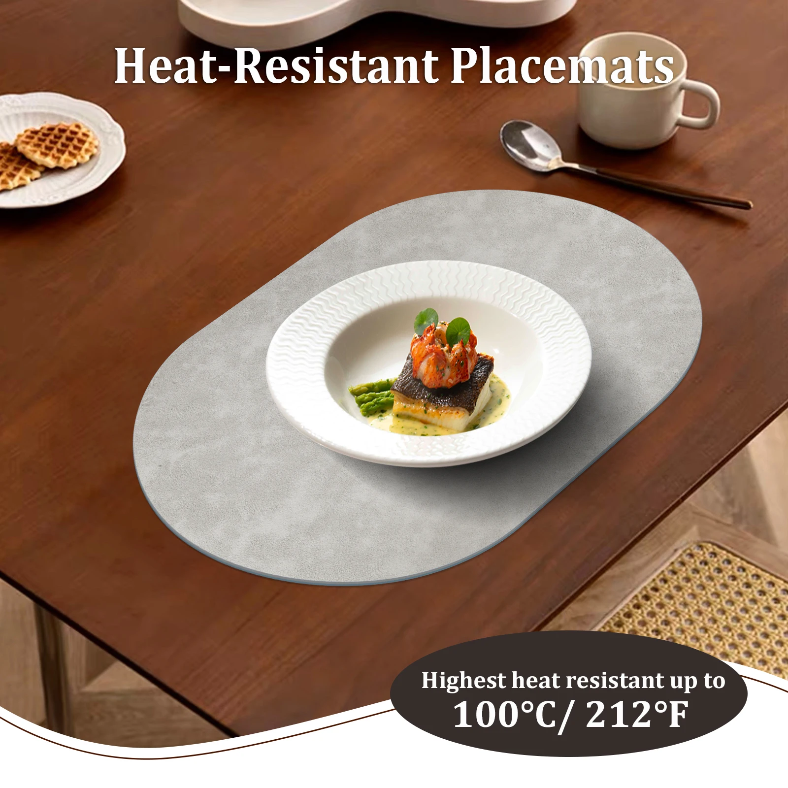 

17.5 in. x 11.8 in. Gray and Blue, Set of 4 Dinner Placemats Leather Heat Resistant, For US
