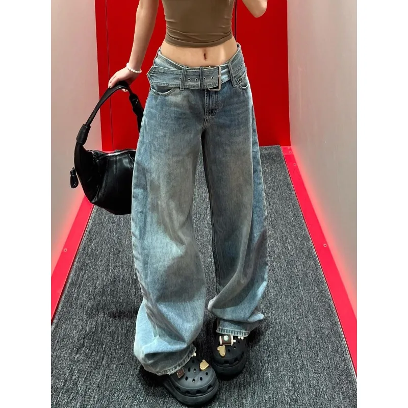 

Low Waist Straight Leg Jeans Women's Loose Slimming Floor-Length Pants Korean Sle Commute Shape Sandglass Type Pear Type
