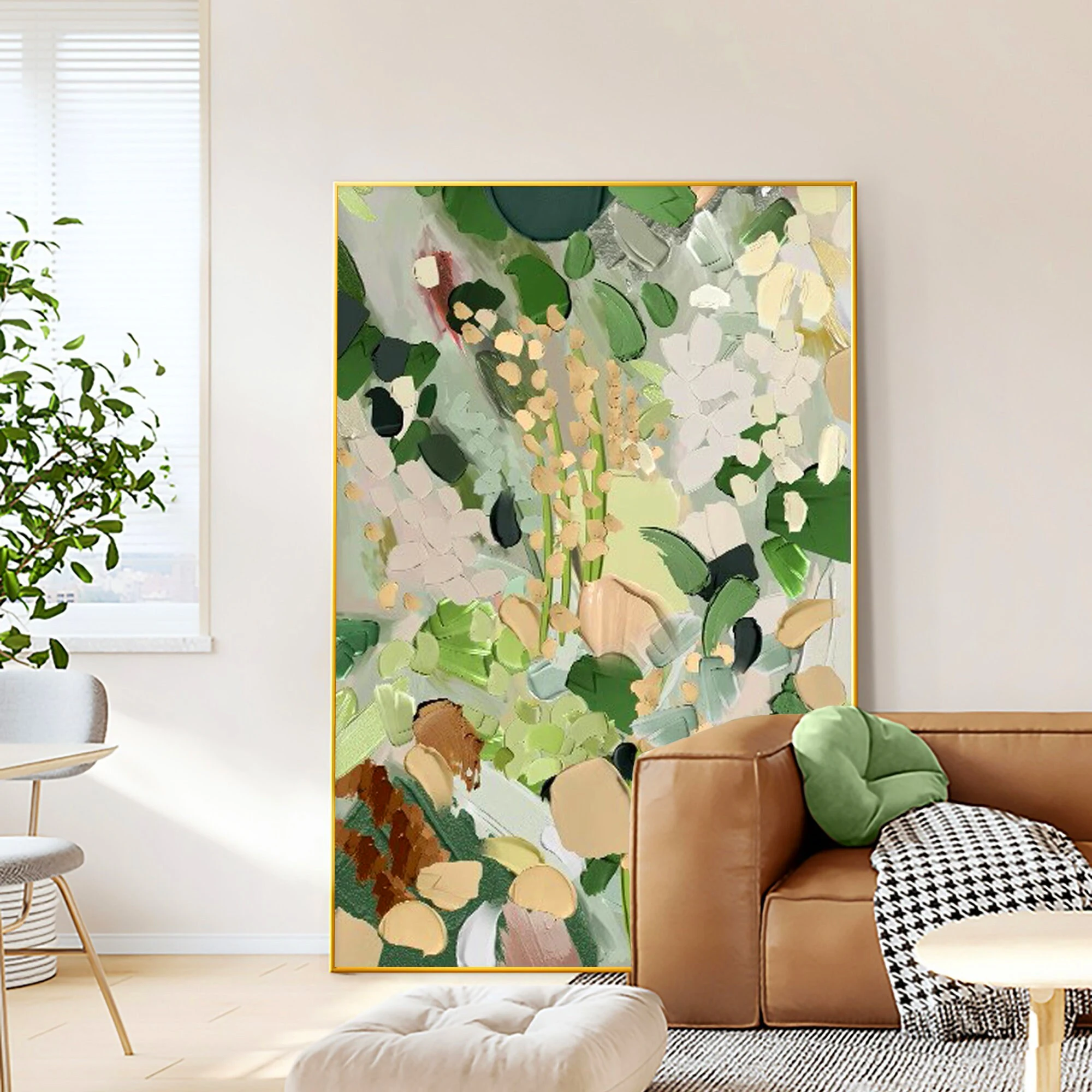 Abstract oil painting canvas poster,minimalist floral art,large wall decoration painting,Bohemian style living room wall decor.