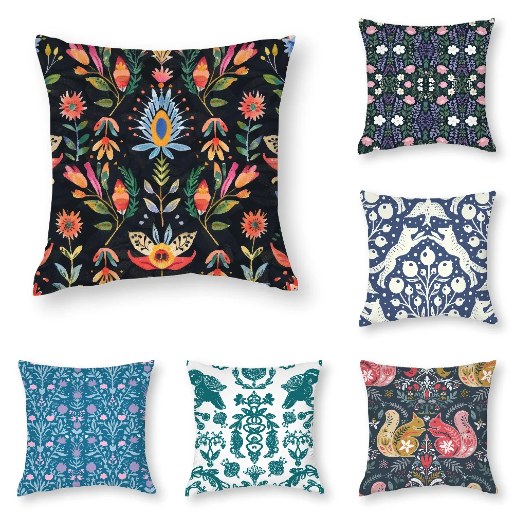 

Nordic Floral Folk Art Pillow Case 3D Print Polyester Fiber 40*40 cm Home Sofa Throw Pillow Cover Decoration Festival Gift