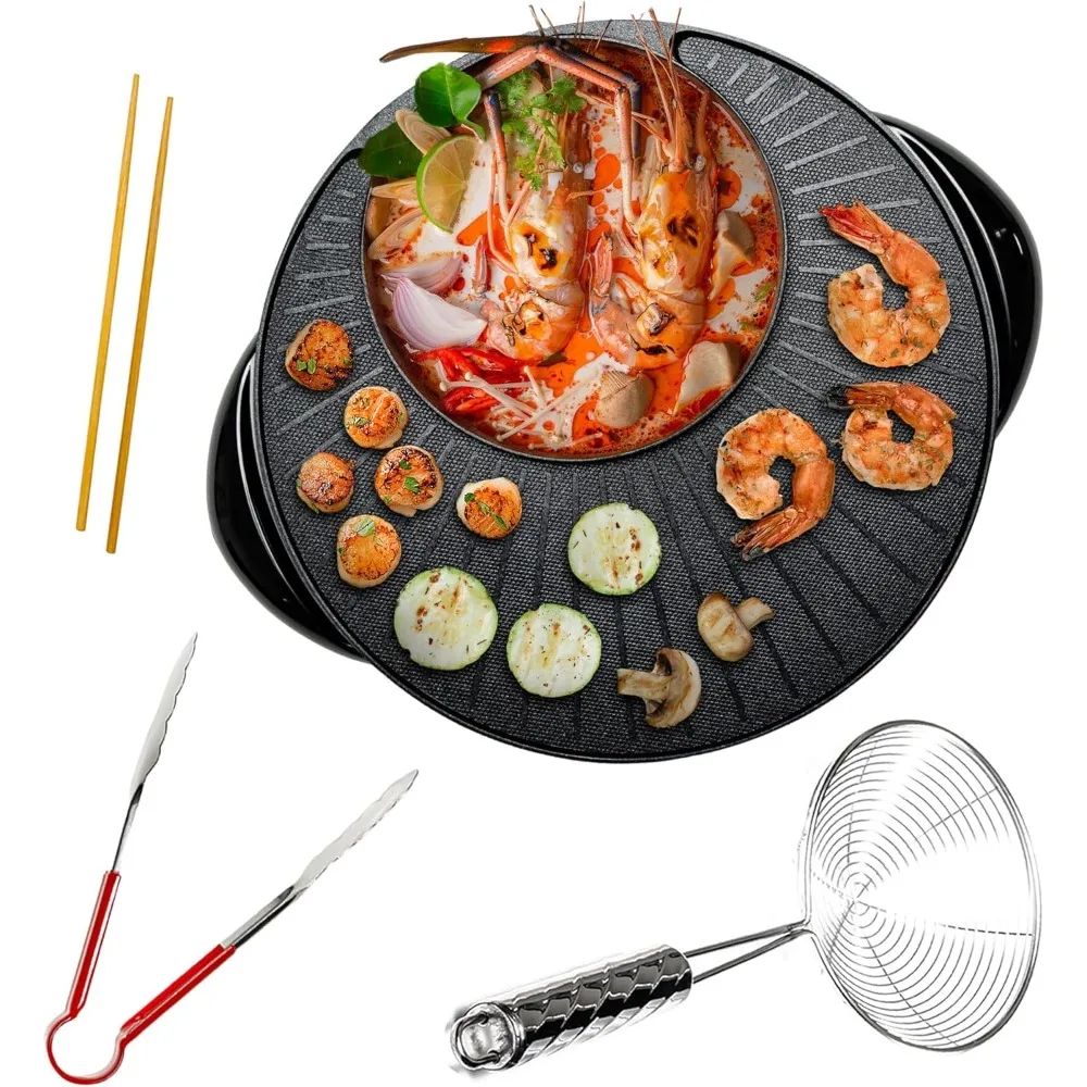 

2-in-1 Portable Countertop Cooker with Temperature Control and Soup with Free Strainer, Chopsticks and Tong