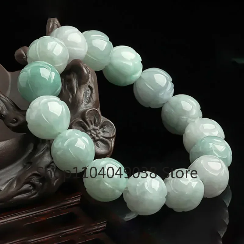 Burmese Jade Lotus Bracelets Accessories Gifts Designer Real Charm Beaded Jadeite Amulets Man White Jewelry Luxury Natural