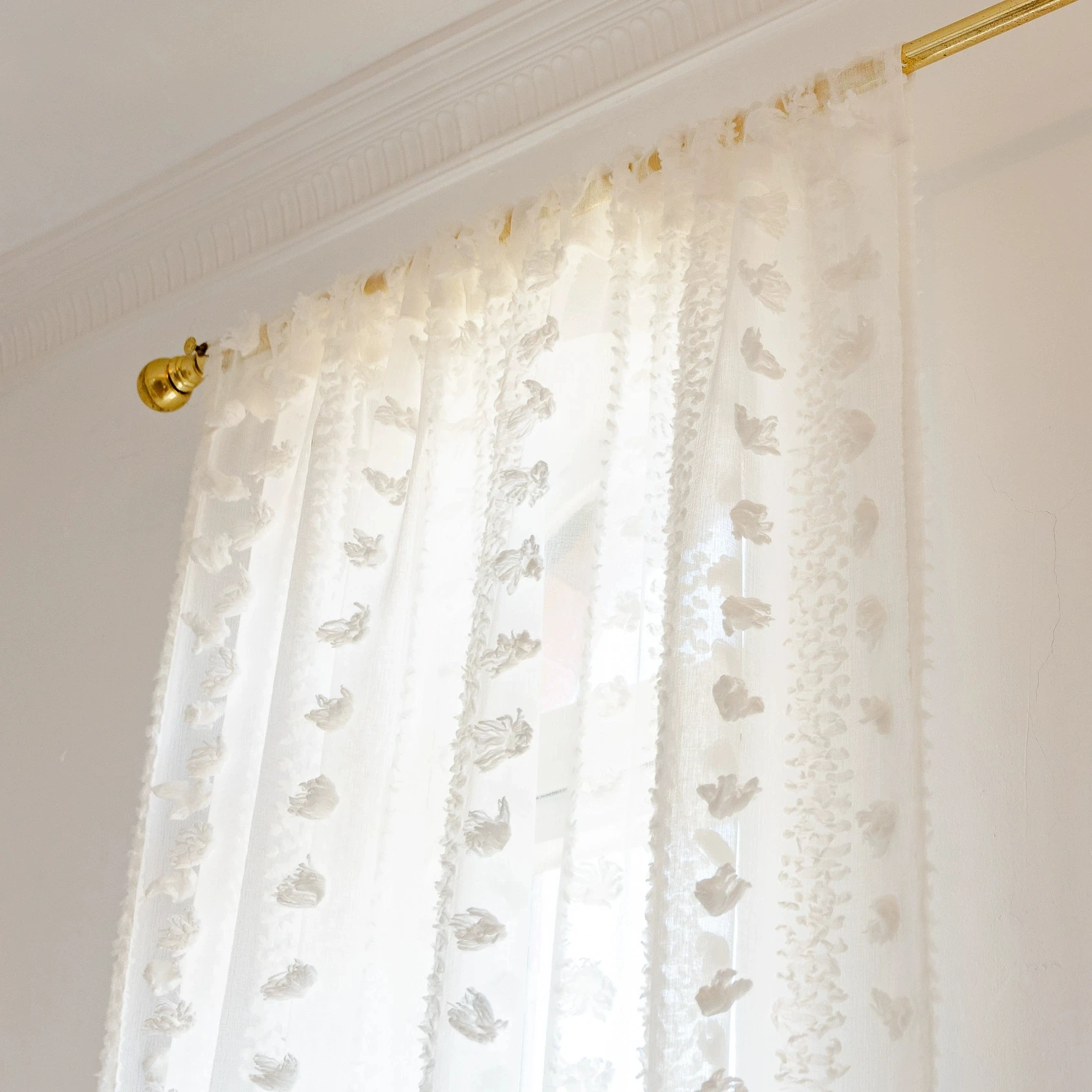French Tulle Curtain Stereoscopic Jacquard Road Pocket Shade Curtain for Kitchen Bedroom Living Room Bay Window Cabinet Curtain
