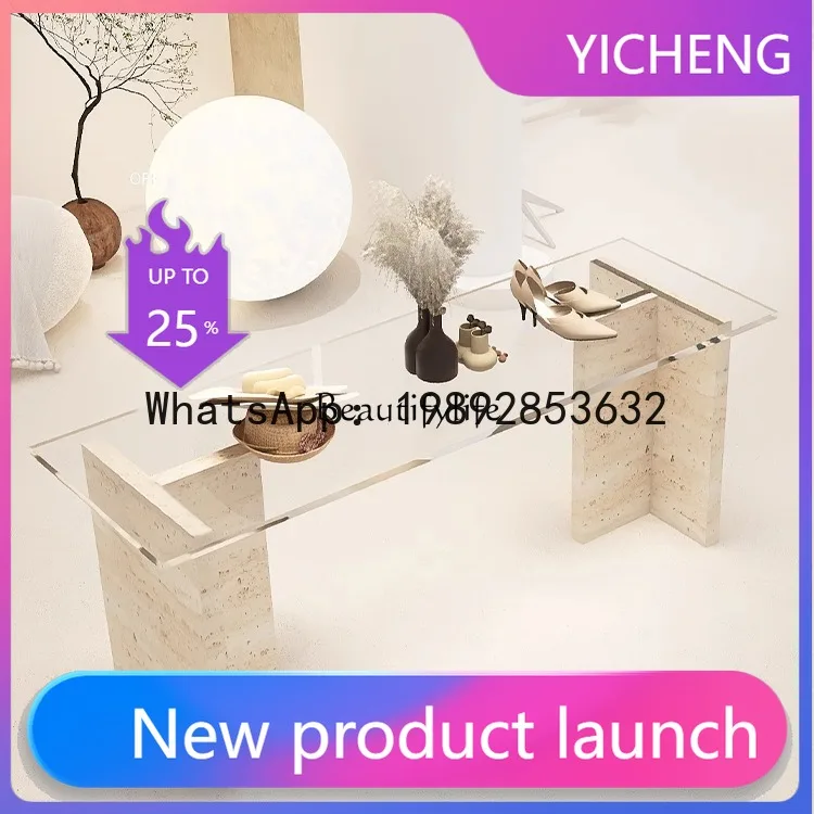 QQ *Nakajima table travertine glass flowing table women's clothing store middle ornament display table