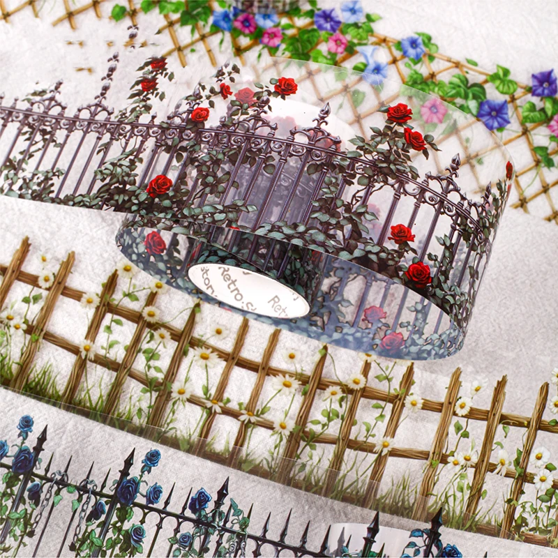 

Fencing Series Vintage Plant Flower Fence Landscape PET Tape Creative DIY Journal Material Collage Scrapbooking Stationery