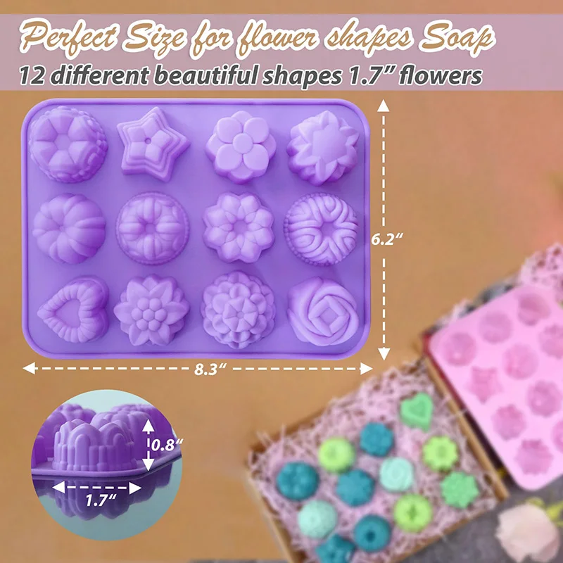 Silicone Flower Shapes Chocolate Ice Cube Jelly Blossom Rose Baking Tray Molds Unique Heart Star Food Grade Non-stick BPA free