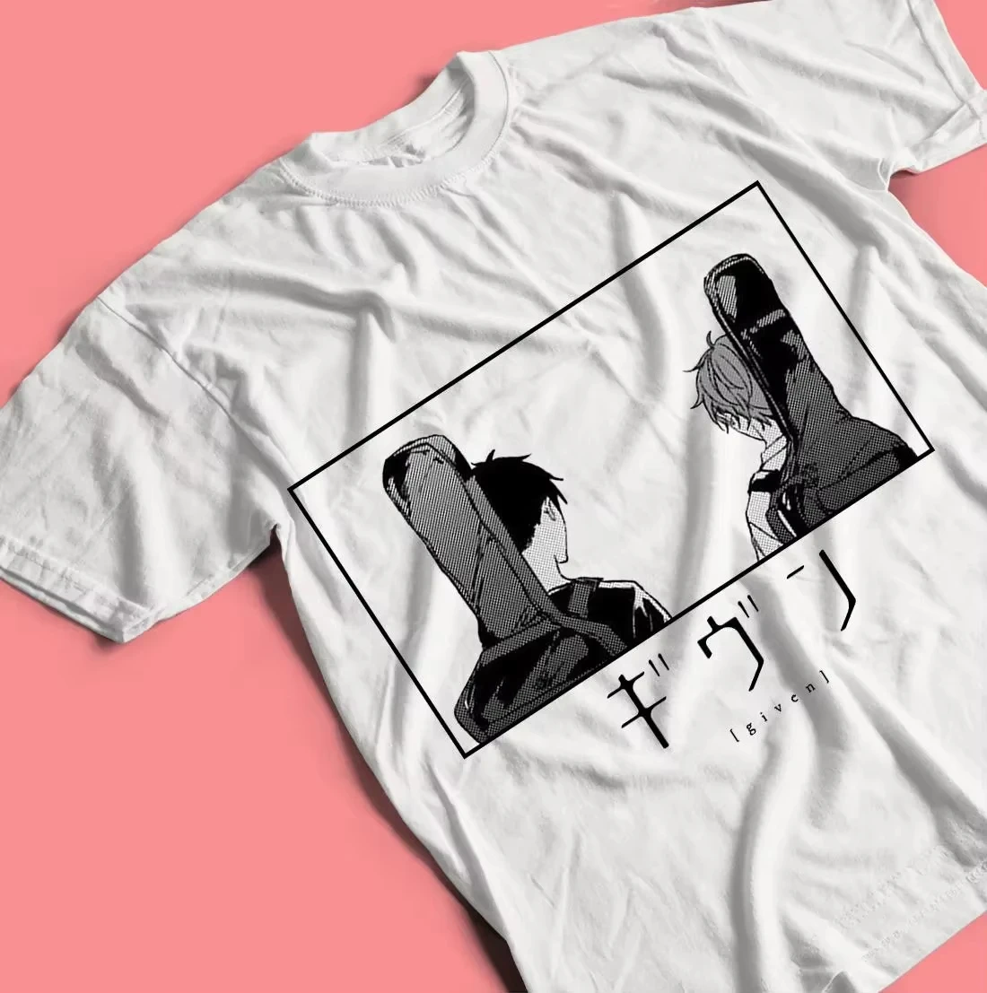 2026 Summer Given Single Sided T-shirt Two Boys Guitar Back View Manga Print Oversized Cotton Tee for BL Anime Fans Tops