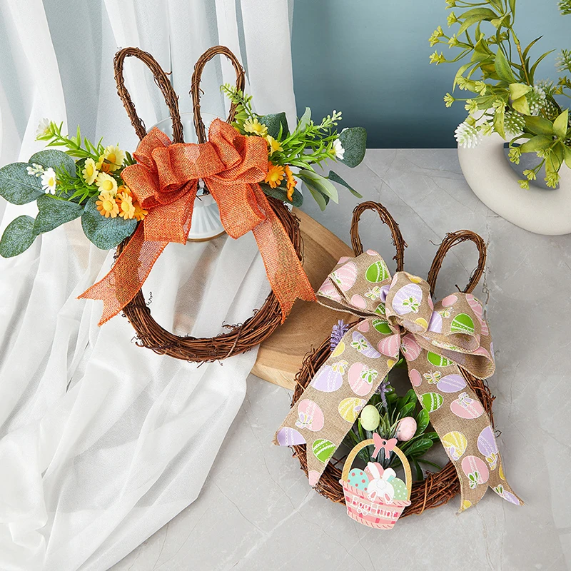 Easter Welcome Wreath Simulated Flower Door Hanging Ornament Decoration Porch Decorative Wreath For Front Door Decors