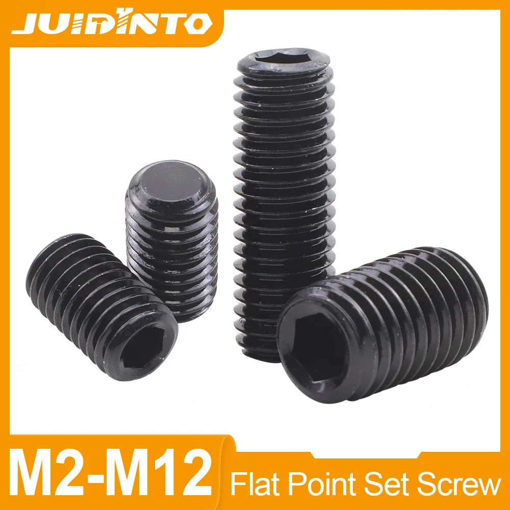 JUIDINTO 3-100pcs Cup Point Grub Set Screw M2-M12 Carbon Steel Hex Socket Set Headless Flat Point Screw for Towel Rack Door Knob