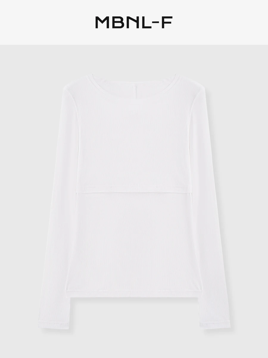 

MBNLF Versatile 00% Cotton Casual T-irt Straight Cut Color Long Sve round Ne Regular Fit Autumn Wear for Women