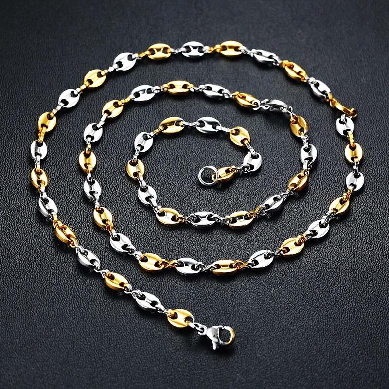 Stainless Steel Coffee Beans Link Puffed Marina Chain Necklace For Mens Womens Fashion Jewelry