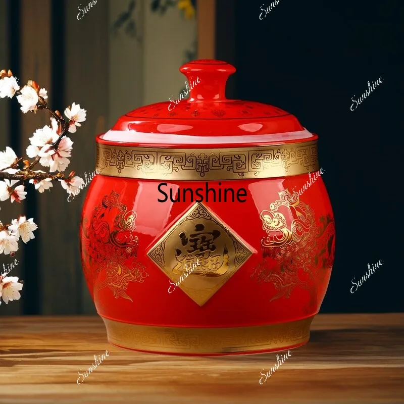 Ceramic rice storage bucket, kitchen flour storage, tea can pickles, household moisture-proof insect seal
