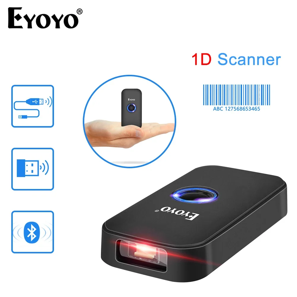 Eyoyo EY-009L Портативный 1D лазерный сканер штрих-кода USB проводной/2,4G беспроводной/Bluetooth считыватель штрих-кодов Быстрое сканирование для розничного магазина Eyoyo EY-009L Портативный 1D лазерный сканер штрих-кода USB проводной/2,4G беспроводной/Bluetooth считыватель штрих-кодов Быстрое сканирование для розничного магазина