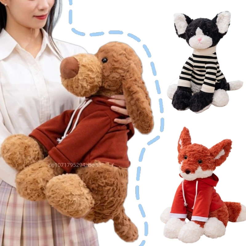 

23-50cm Cute Hoodie Animal Plush Doll Pillow Fox West Highland Dachshund Dog Devon Cat Plush Toy Home Decor Gift For Children