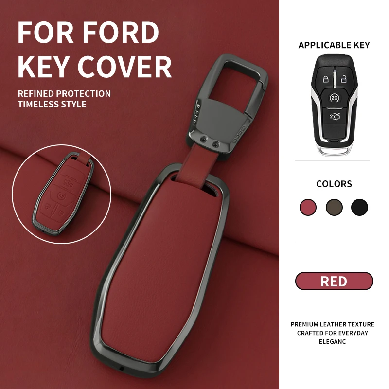 

Durable Metal Leather Key Case,For Ford Fusion Explorer Edge Mustang Mondeo Kuga 2013-2018 Remote Control Cover Car Gadget