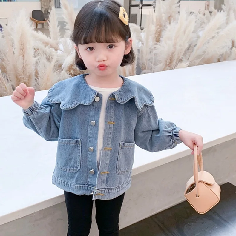 Spring and Autumn girls jacket, baby fashion children's Korean version petal collar fashionable jacket, denim clothing