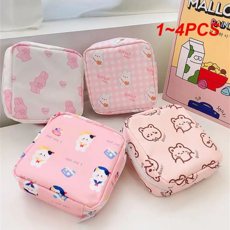 1~4PCS Bear Grapho Wallet Large Capacity Pocket Durable Hygienic Waterproof Data Line Storage Lovely Convenient Neat