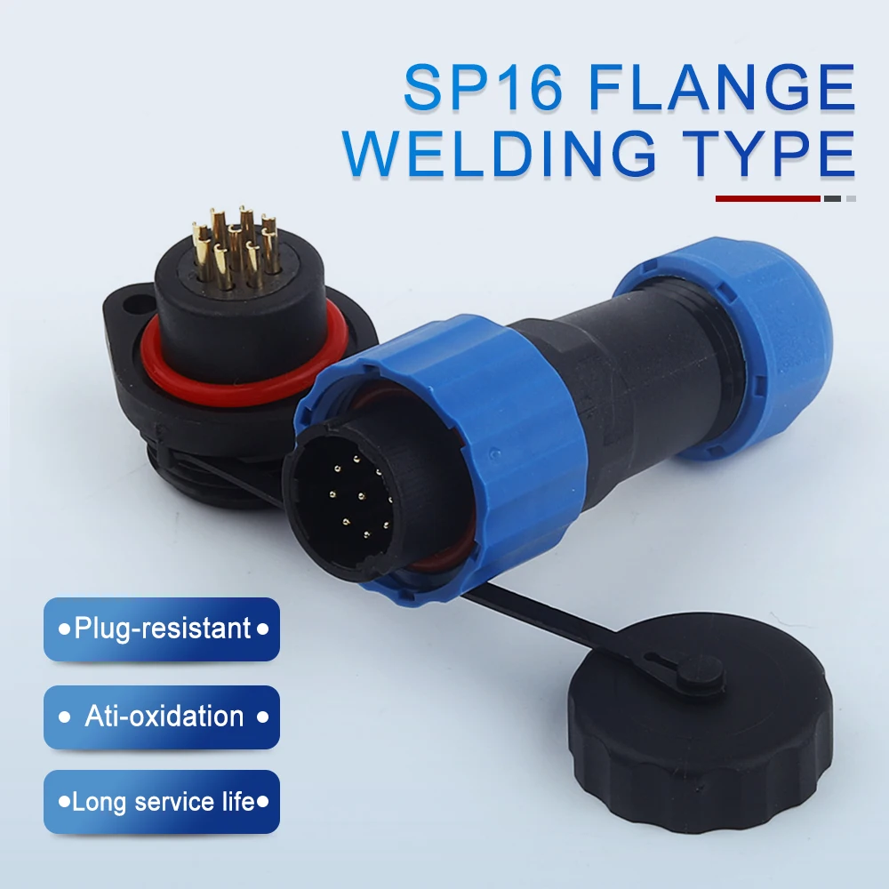 

SP16 Flange Outdoor Waterproof Connector Industrial Welding Panel Mount Aviation Male Female Plug Socket IP68 2/3/4/5/6/7/9 Pin