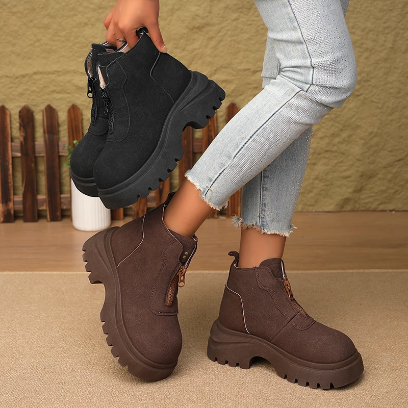 أسود التخسيس الدانتيل متابعة الأحذية للنساء2025New الربيع والخريف النمط البريطاني الارتفاع زيادة صندل بكعب مكتنز الأحذية المنخفضة قطع #4