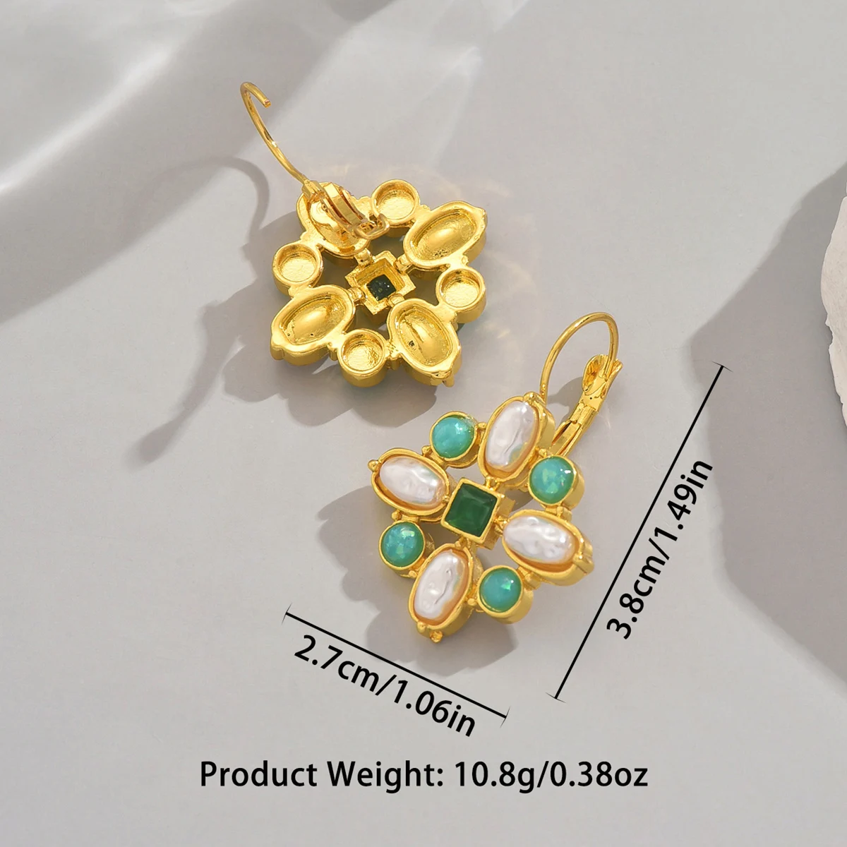 Creative Ethnic Style Imitation Turquoise Earring Party Handmade Jewelry Gift Vintage Court Gold Color Ornate Earrings for Women