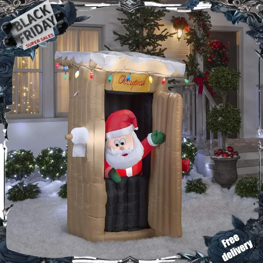 

Christmas Inflatable 6 FT Tall Animated LED Lighted Outhouse Santa Outdoor Yard Prop