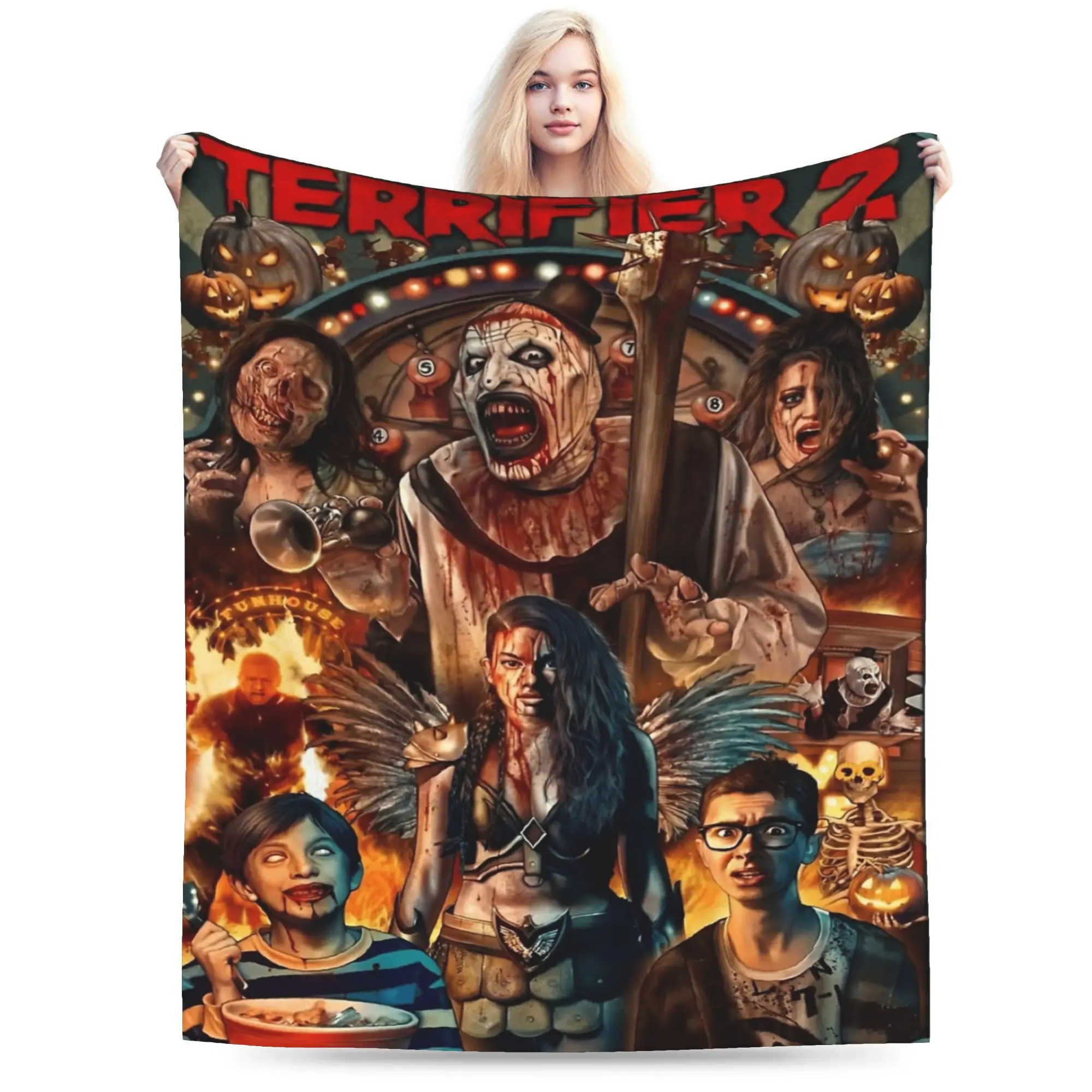 Terrifier 2 Art The Clown Blankets Soft Flannel Novelty Gift Halloween Film Throw Blanket Quilt