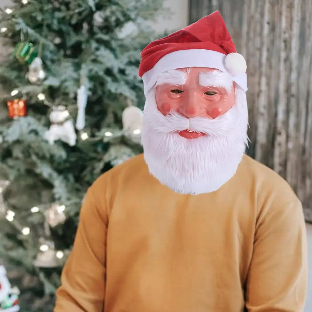 面白いフェイスカバーサンタクロースひげマスク帽子セット 3D クリスマスクリスマス装飾マフラー漫画コスプレアクセサリー大人