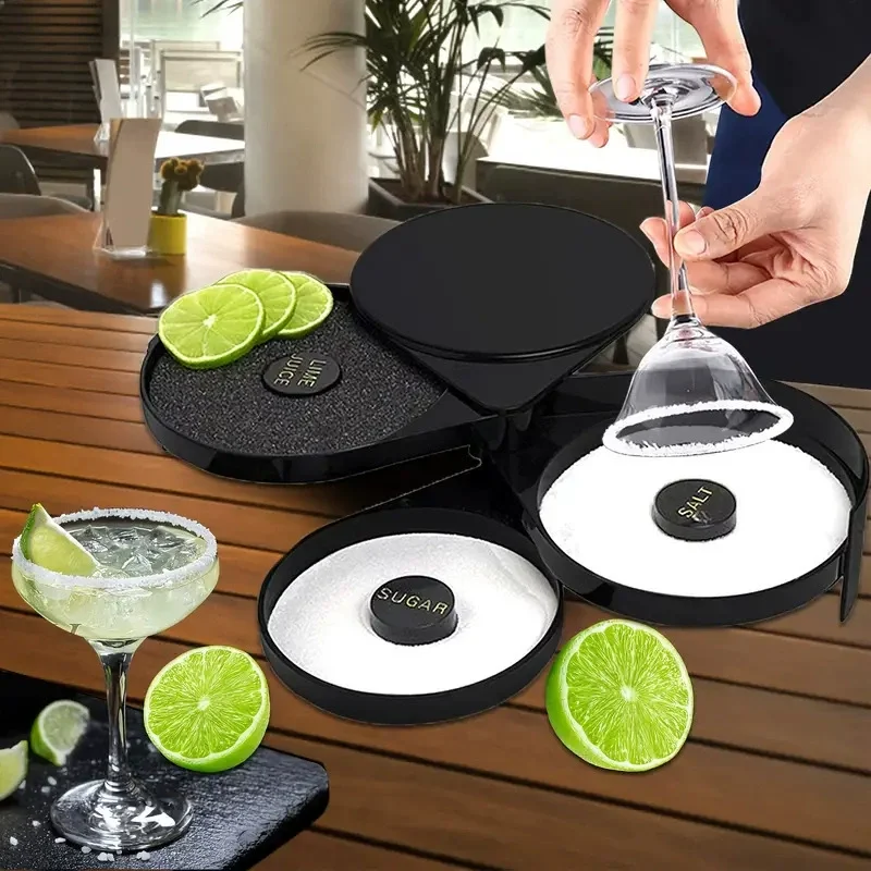 3 Tier Rotating Salt Rimmer Box Mixing Salt Sugar Rim Box For Juice Cocktail Seasoning Rimmers Bartender Tool Bar Accessories