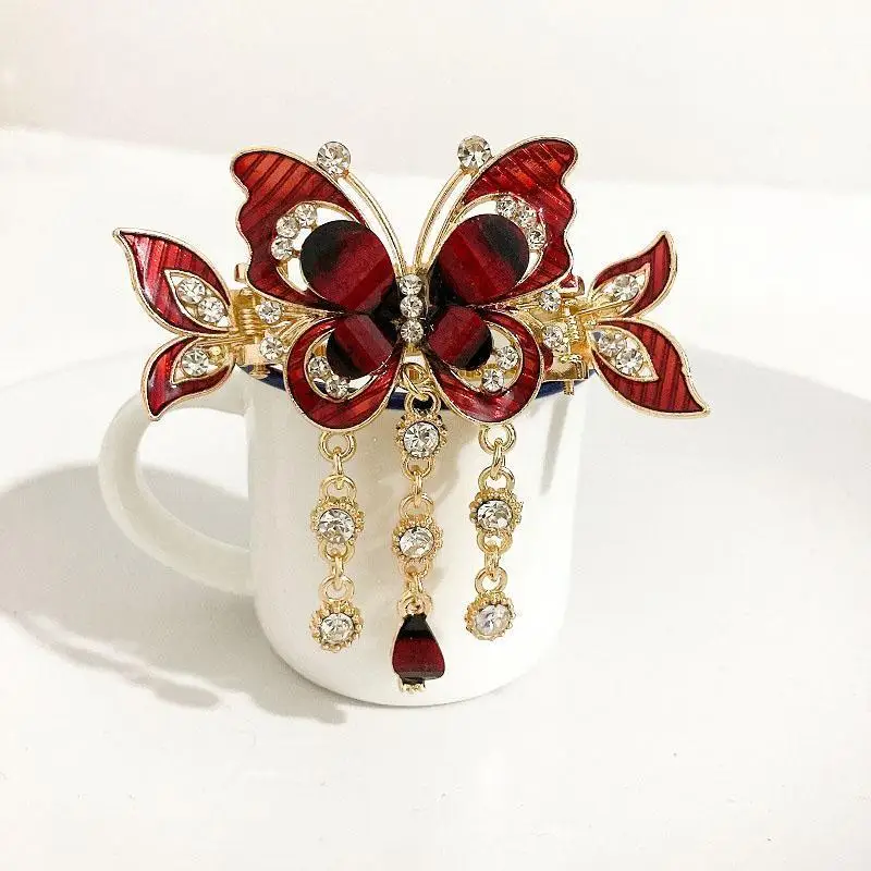 Strass Schmetterling Quaste Haarnadel Haar Clip für Frauen Weibliche Kopfschmuck Haar Klaue Elegante Temperament Neue Kopfbedeckungen – Detail 1