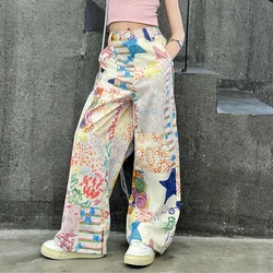 teen Funny Print Pants Girl Graffiti printed straight Wide Leg Trousers Casual Child Loose Pantalones Thin Sweatpants Streetwear