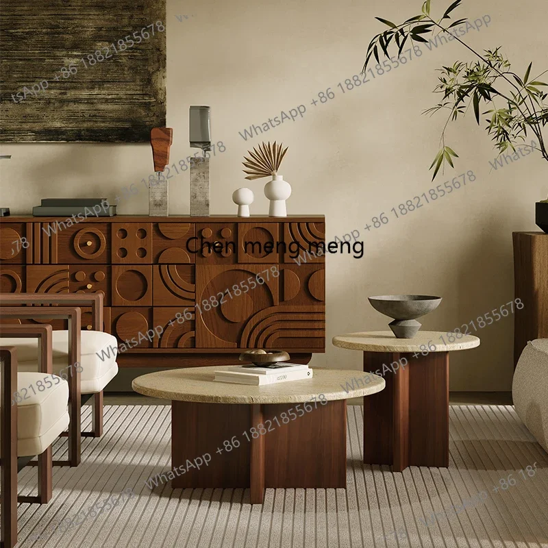 

H Wabi-sabi wind cave stone coffee table living room sofa solid wood corner table medieval home small apartment