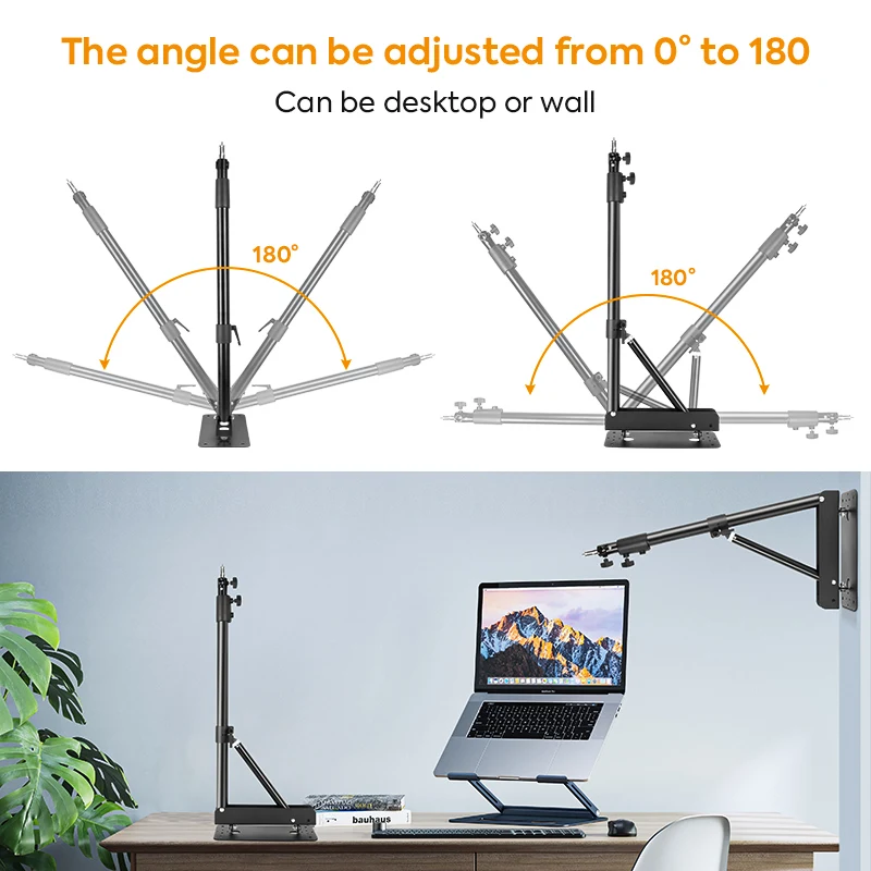 SYNZZUR 54"/137cm Black Wall Mount Triangular Boom Arm 180° Flexible Swivel Length Adjust for Ring Light, Softbox, Beauty Studio