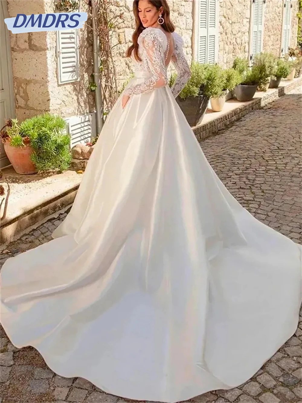 Vestido De Novia elegante De manga larga, elegante vestido De Novia con cuello en V profundo, hasta el suelo, 2024