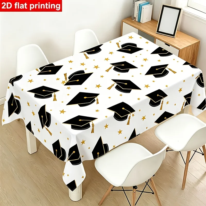 1pc Graduation Season Tablecloth, Polyester Material Graduation Party Table Decoration, Suitable for Indoor, Table Decoration, G