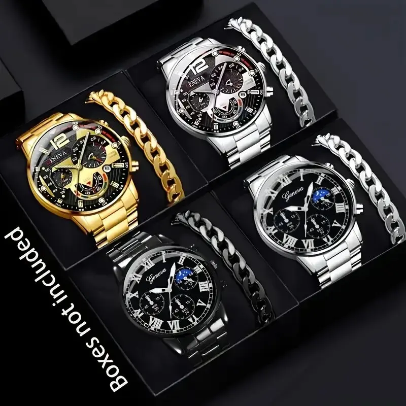 8pc men's quartz watch + bracelet jewelry set, featuring different dials, the perfect gift for brothers and family members